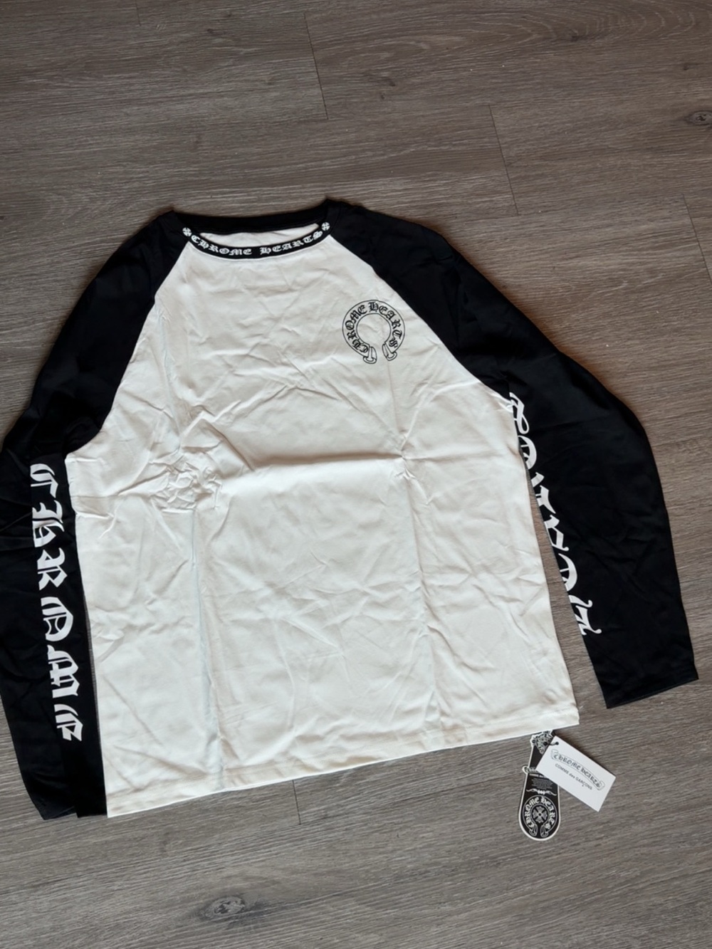 Chrome Hearts Black and White Raglan Logo Long Sleeve Tee